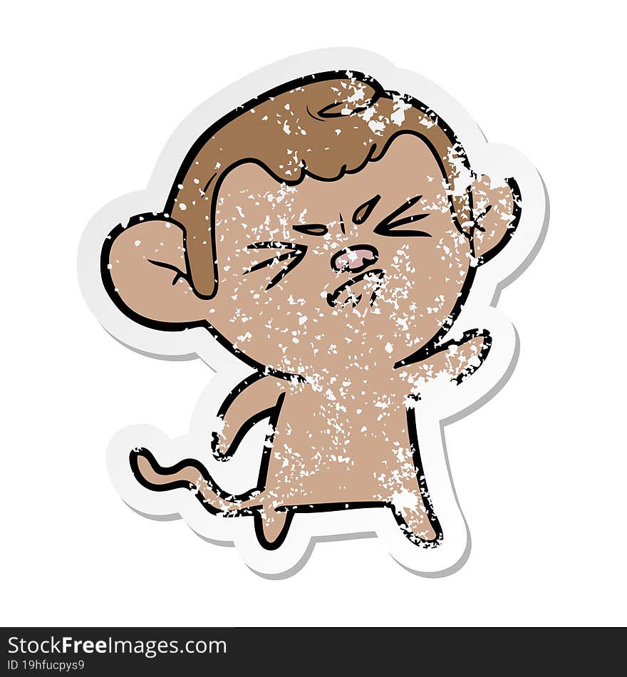 distressed sticker of a cartoon angry monkey