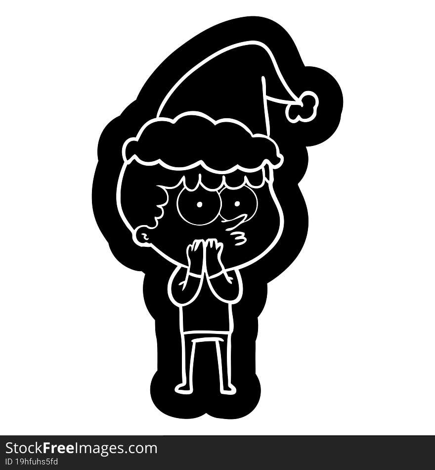 Cartoon Icon Of A Curious Boy Wearing Santa Hat