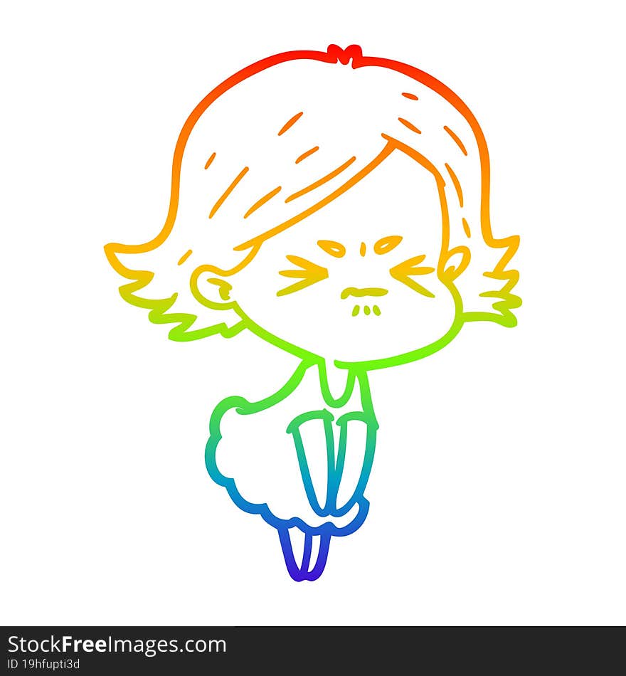 rainbow gradient line drawing of a cartoon angry woman