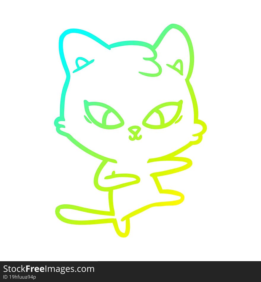 cold gradient line drawing of a cute cartoon cat