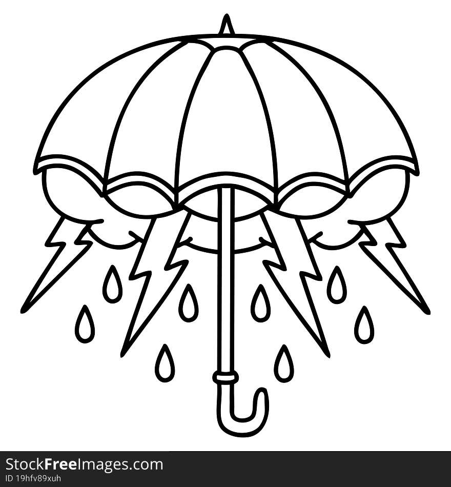 black line tattoo of an umbrella