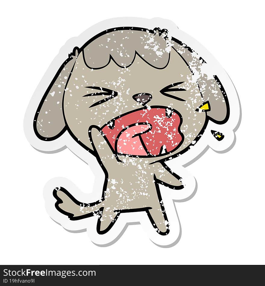 distressed sticker of a cute cartoon dog barking