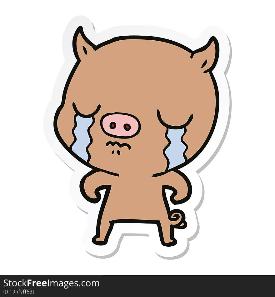 sticker of a cartoon pig crying