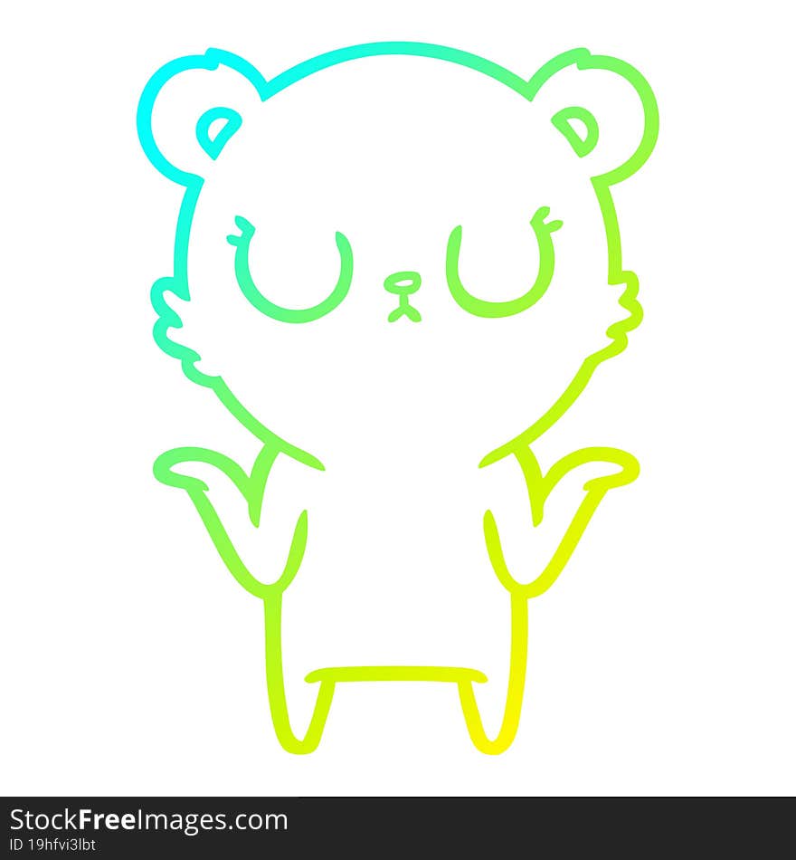 cold gradient line drawing peaceful cartoon bear shrugging