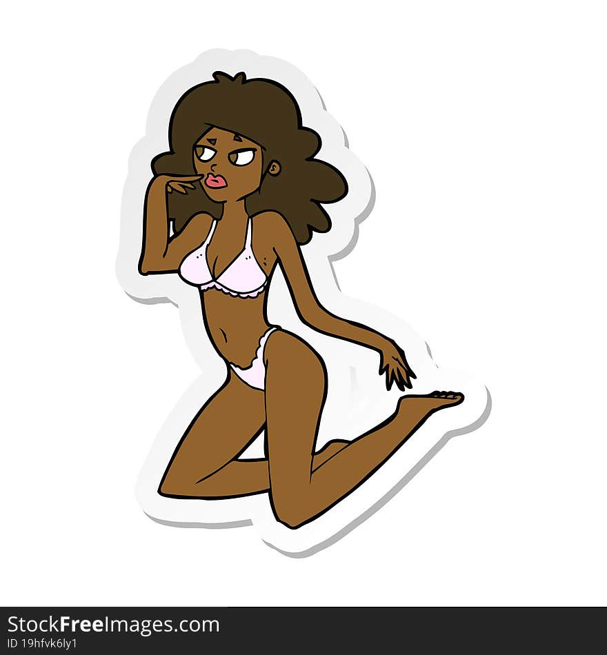 sticker of a cartoon woman in underwear looking thoughtful