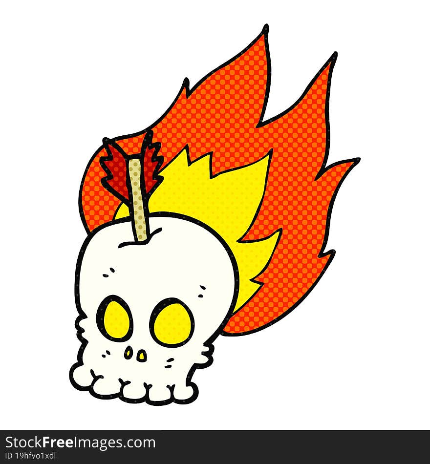 comic book style cartoon skull with arrow