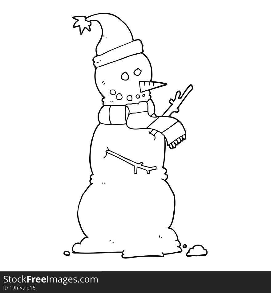 Black And White Cartoon Snowman