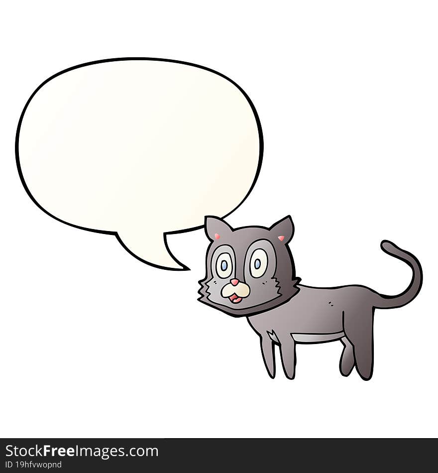 Happy Cartoon Cat And Speech Bubble In Smooth Gradient Style