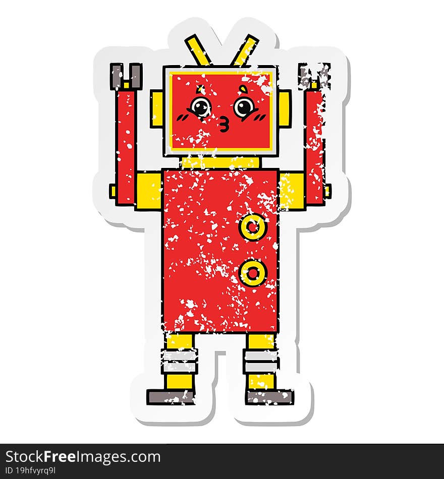 Distressed Sticker Of A Cute Cartoon Robot