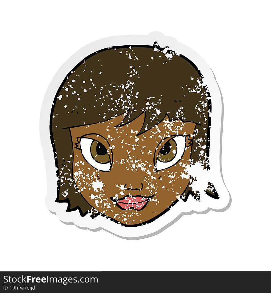 retro distressed sticker of a cartoon female face