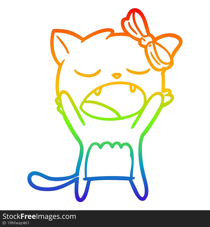 rainbow gradient line drawing cartoon cat meowing