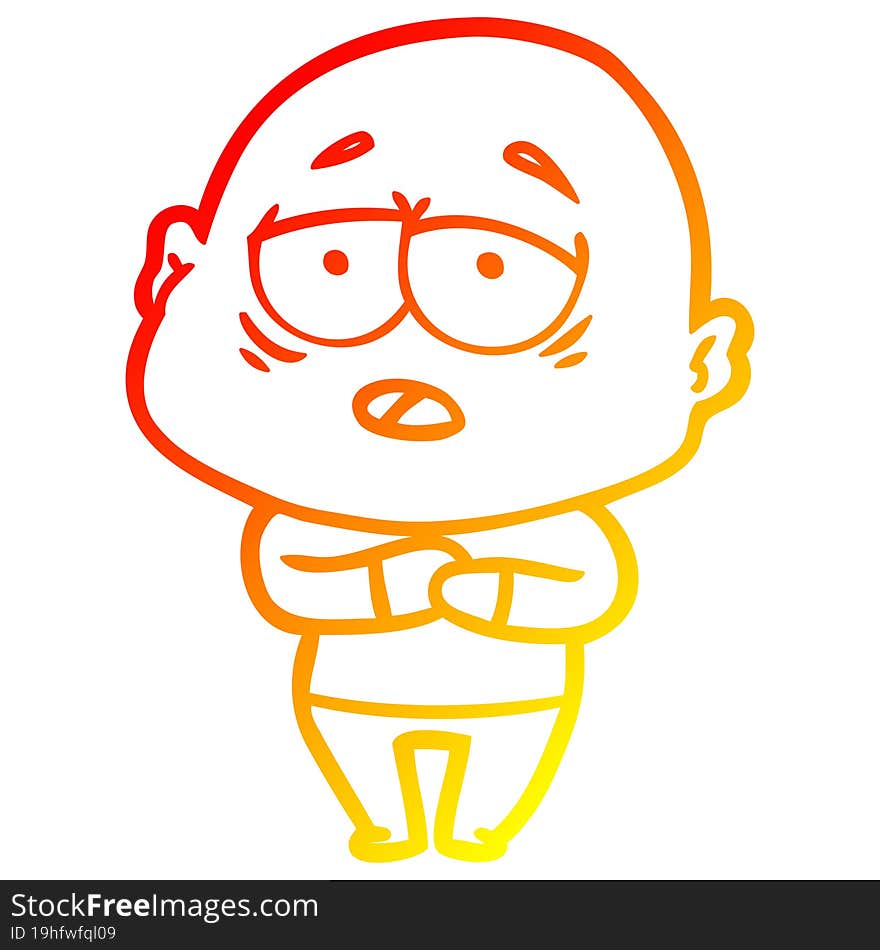 warm gradient line drawing cartoon tired bald man