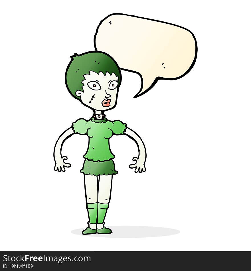 cartoon zombie monster woman with speech bubble