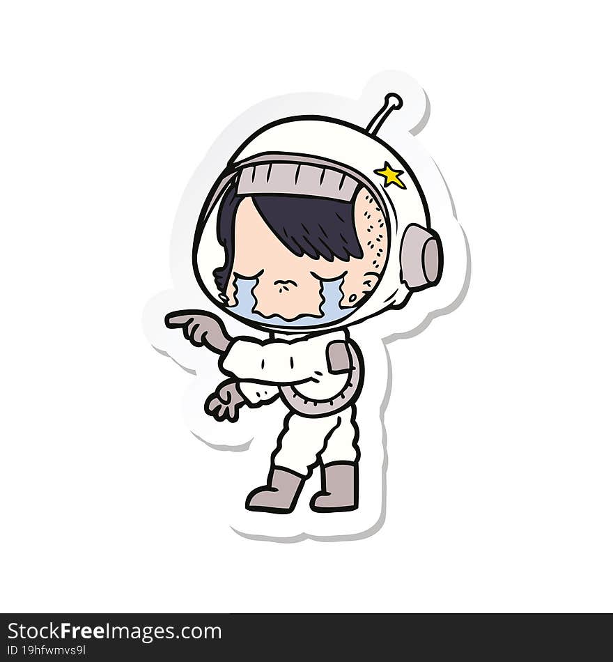 Sticker Of A Cartoon Crying Astronaut Girl