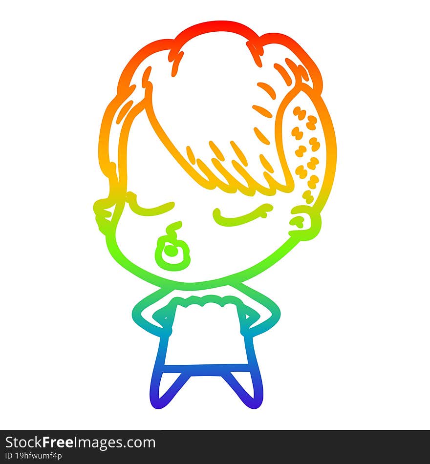 rainbow gradient line drawing cartoon pretty hipster girl