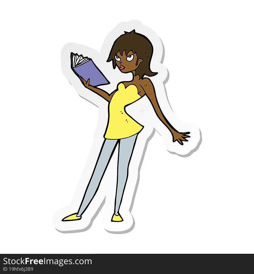 Sticker Of A Cartoon Woman Reading Book