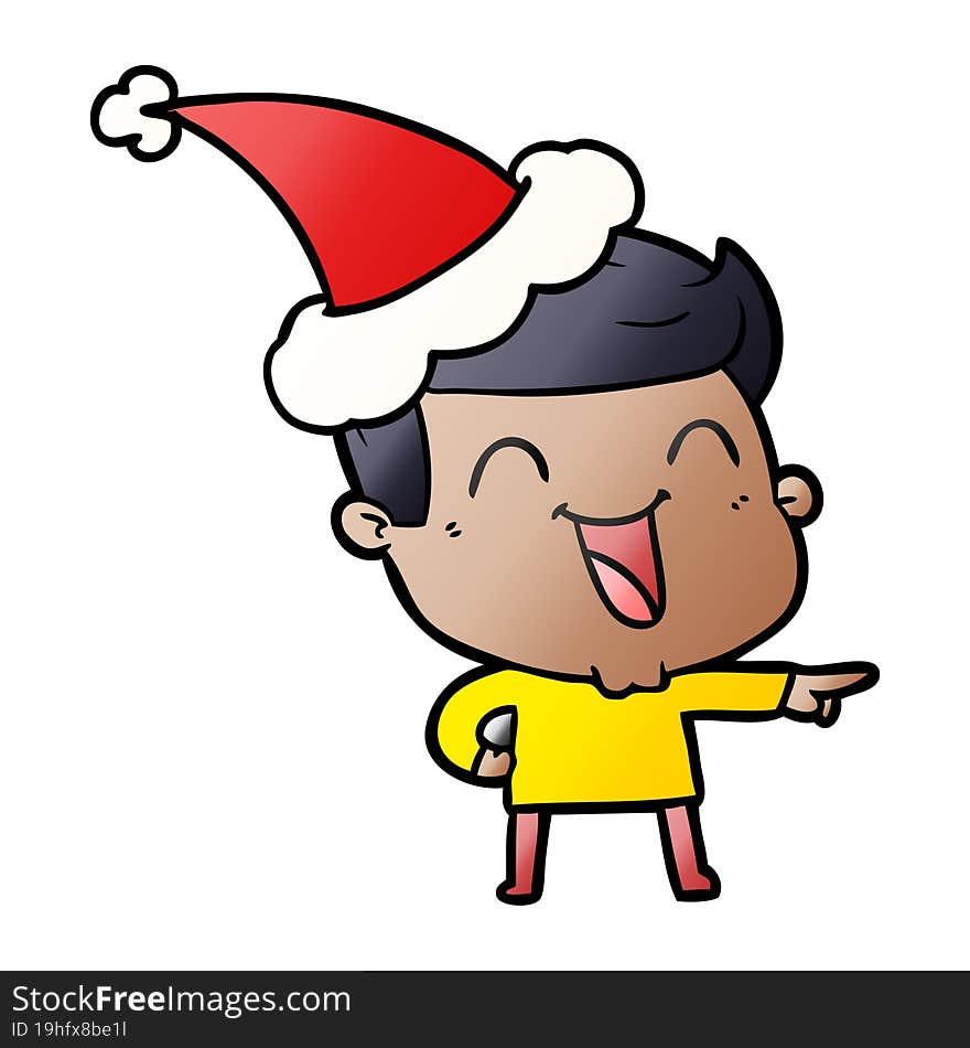 gradient cartoon of a man laughing wearing santa hat