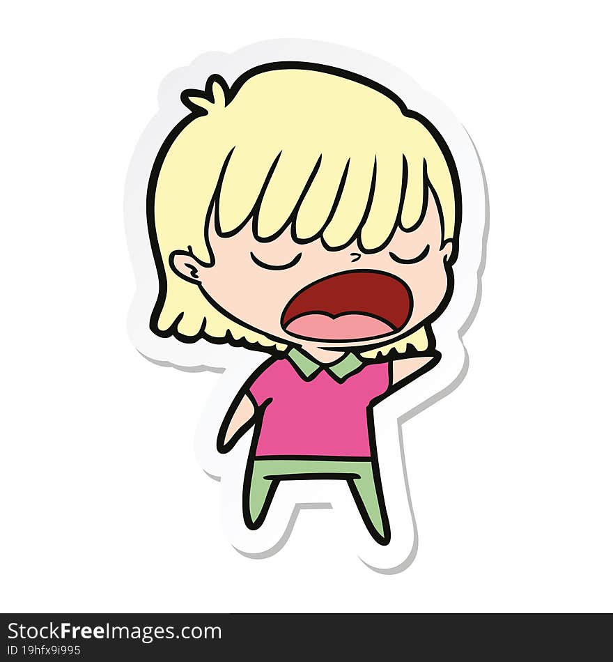 sticker of a cartoon woman talking loudly