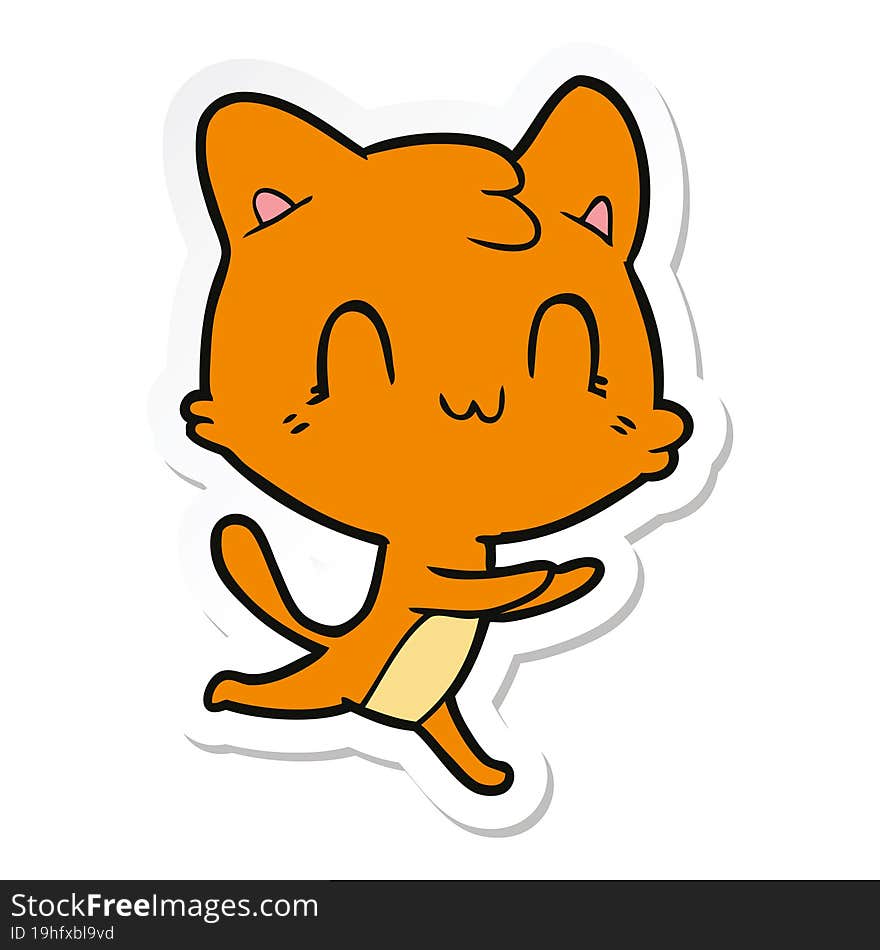 sticker of a cartoon happy cat