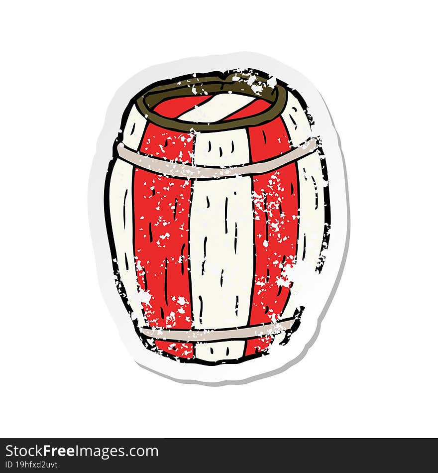 Retro Distressed Sticker Of A Cartoon Painted Barrel