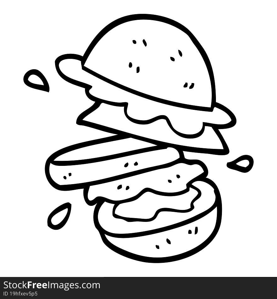 line drawing cartoon of a burger