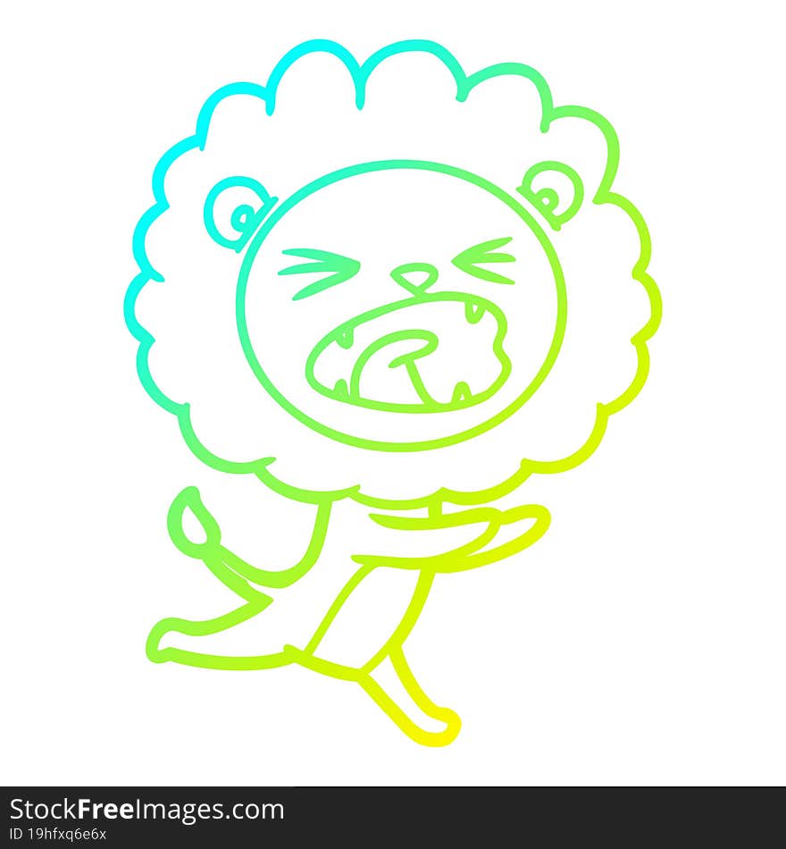 cold gradient line drawing cartoon running lion