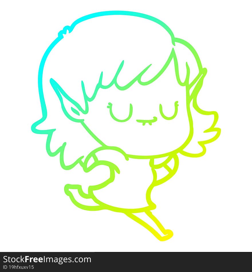 cold gradient line drawing happy cartoon elf girl running