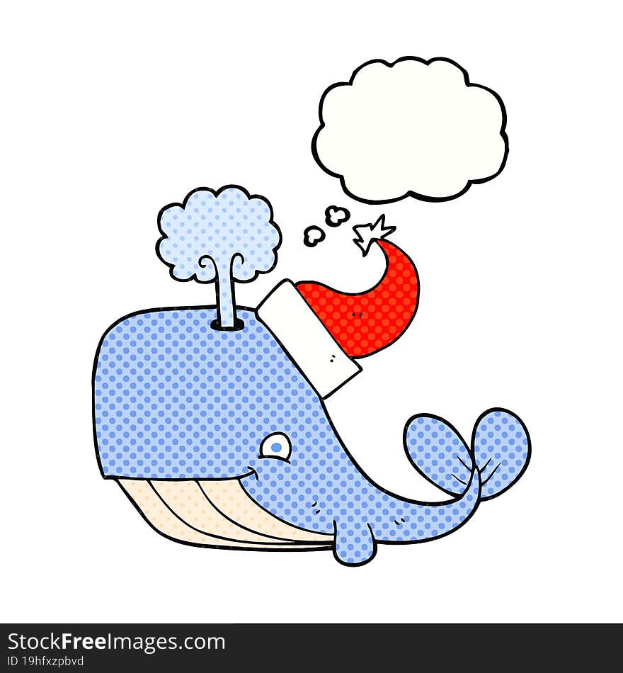 Thought Bubble Cartoon Whale Wearing Christmas Hat