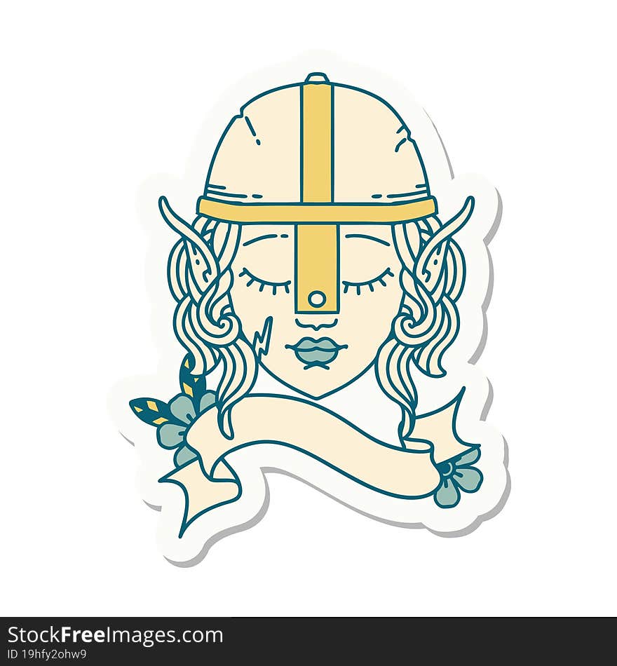 sticker of a elf fighter character face. sticker of a elf fighter character face