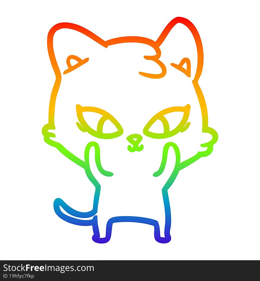 rainbow gradient line drawing of a cute cartoon cat