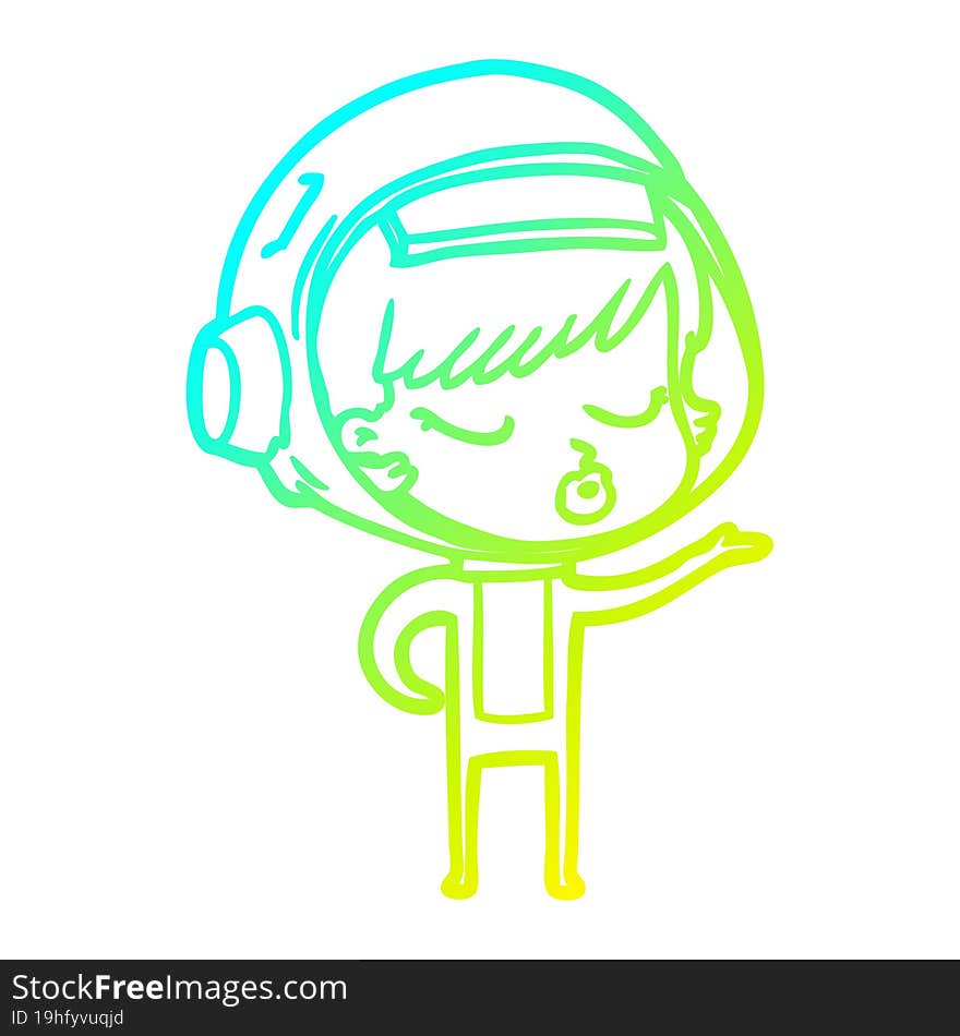 cold gradient line drawing cartoon pretty astronaut girl