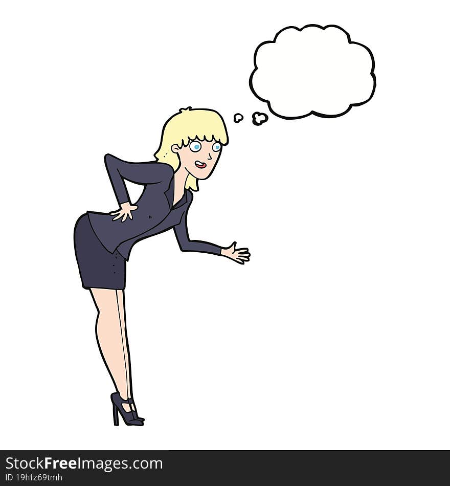 cartoon businesswoman explaining with thought bubble