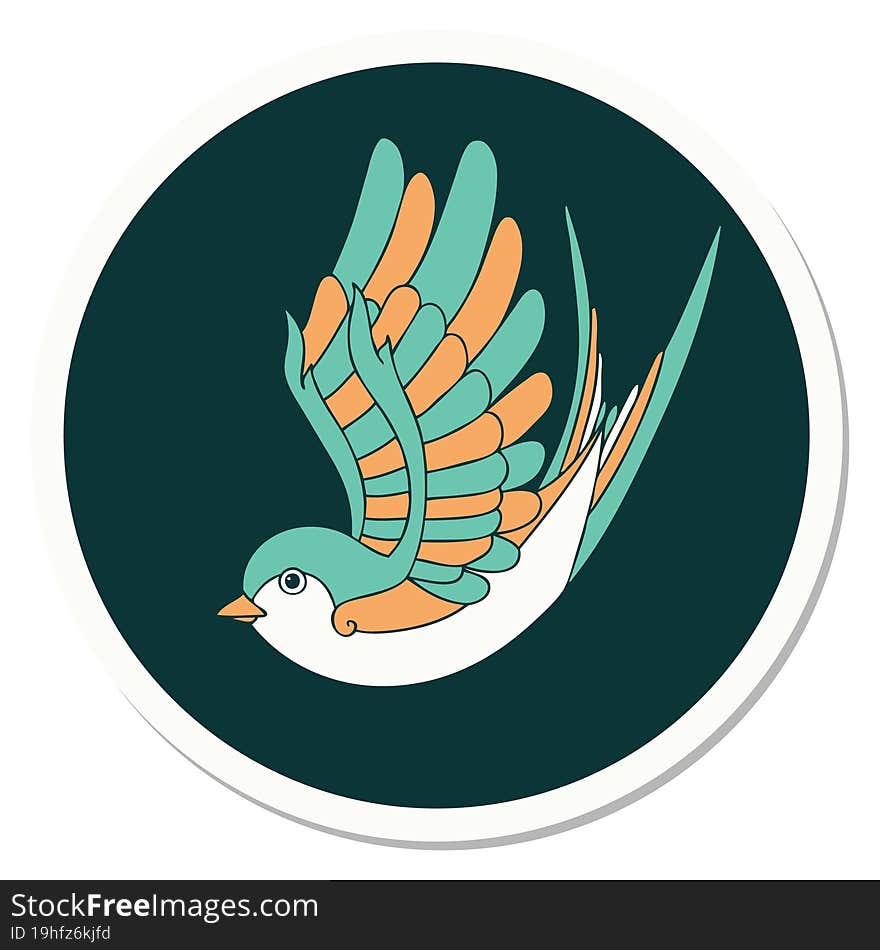 sticker of tattoo in traditional style of a swallow. sticker of tattoo in traditional style of a swallow