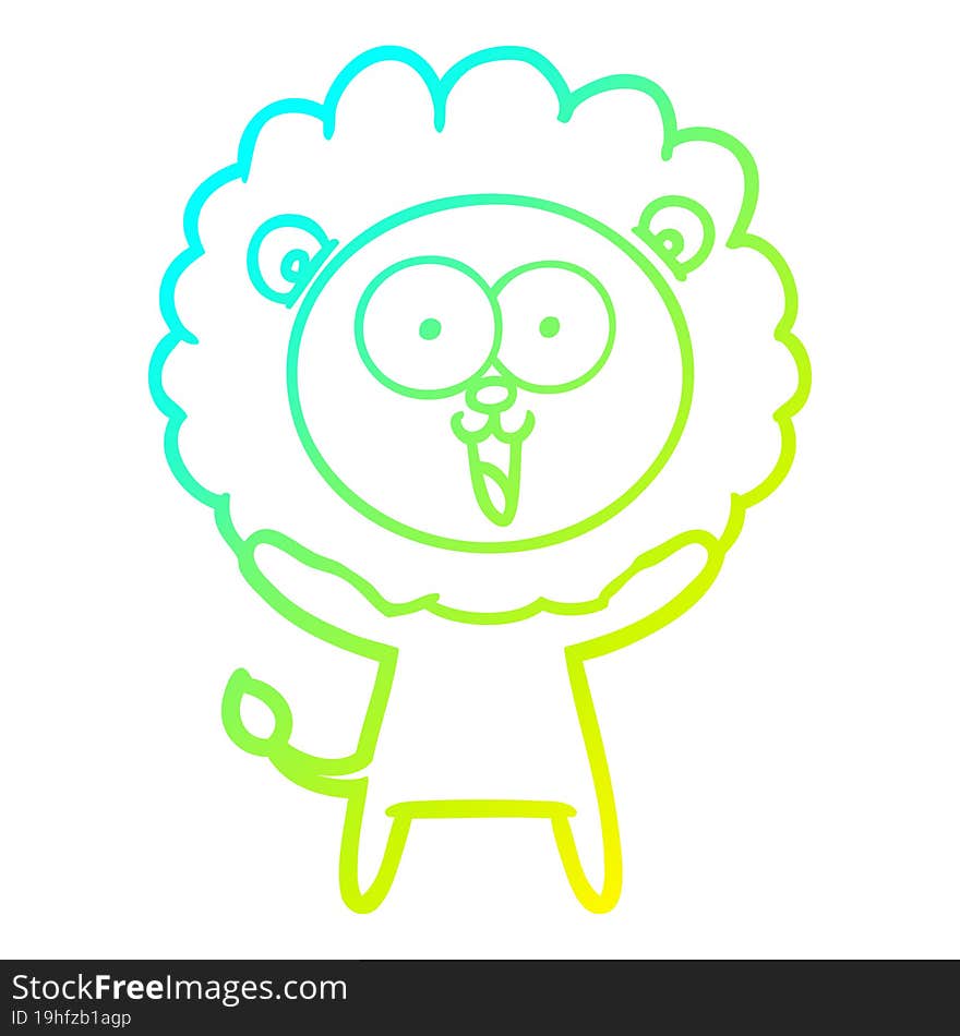 cold gradient line drawing of a happy cartoon lion