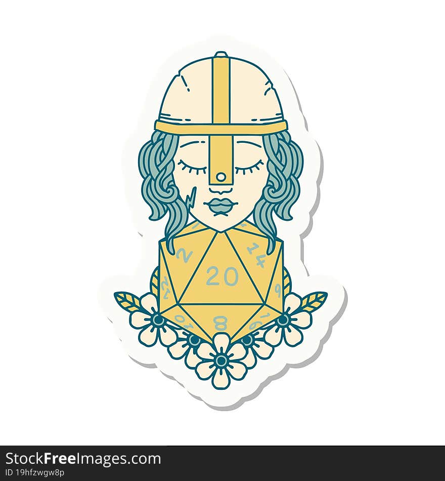 sticker of a human fighter with natural 20 D20 dice roll. sticker of a human fighter with natural 20 D20 dice roll