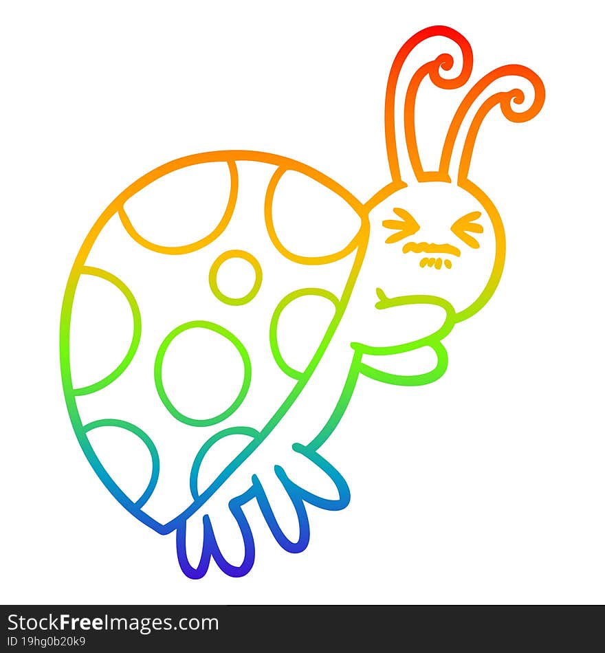 rainbow gradient line drawing of a cartoon ladybug