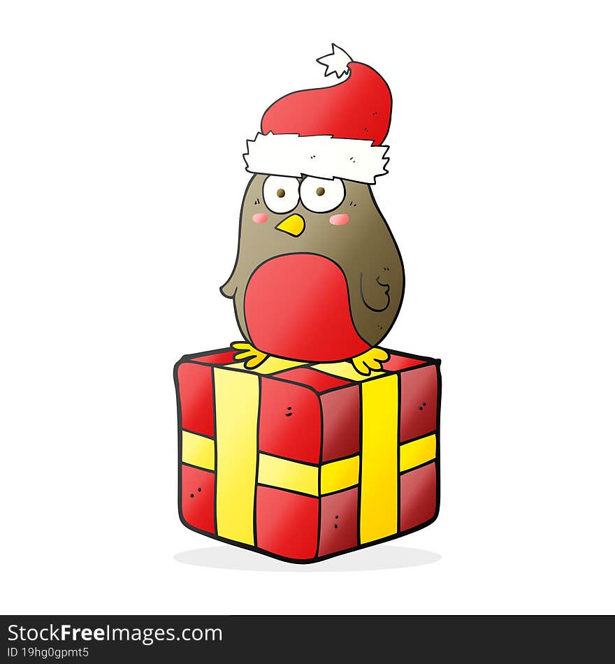 cartoon robin on present