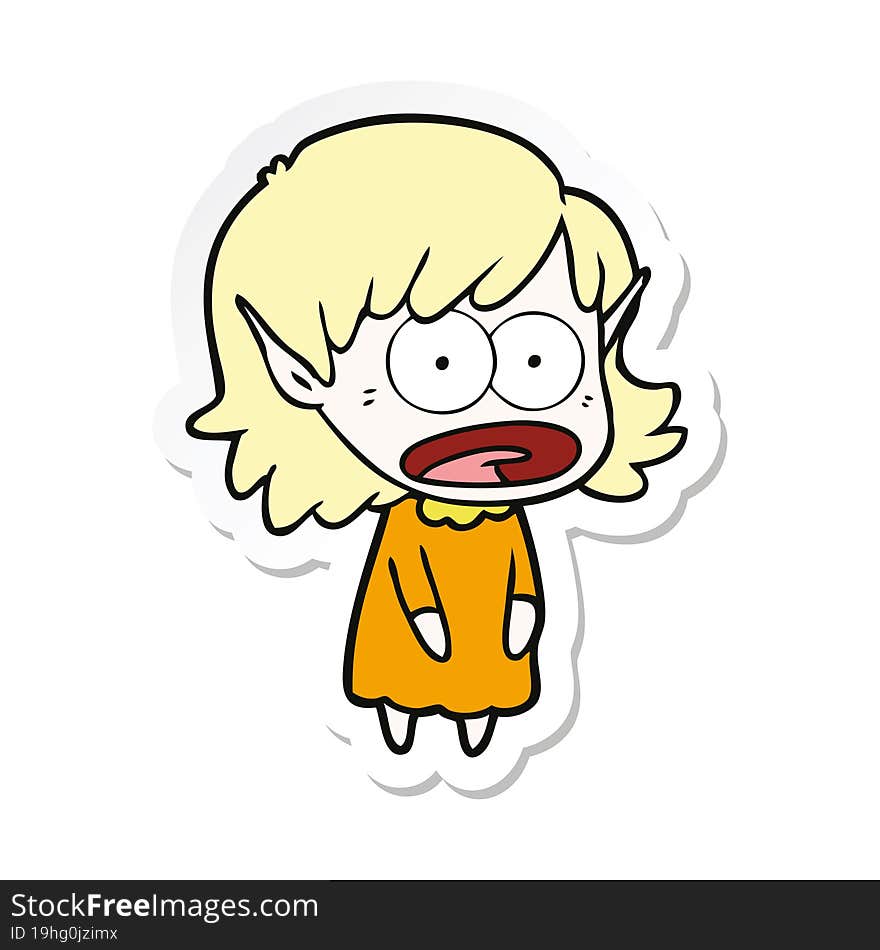 sticker of a cartoon shocked elf girl