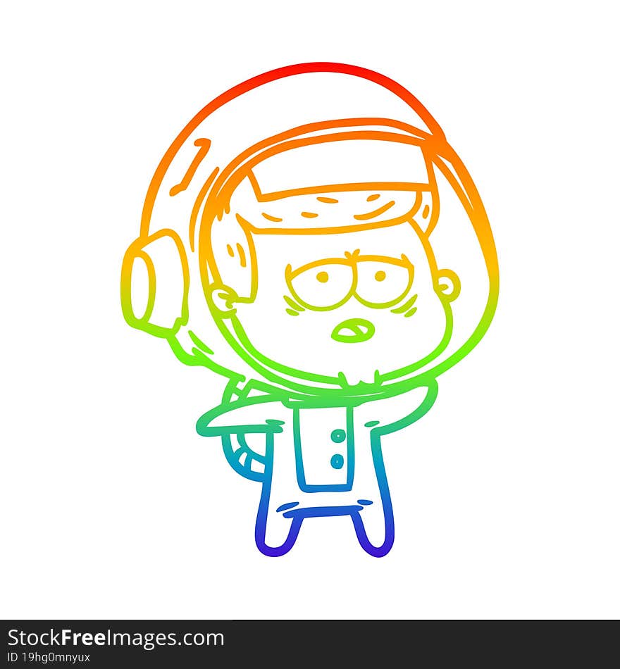 Rainbow Gradient Line Drawing Cartoon Tired Astronaut