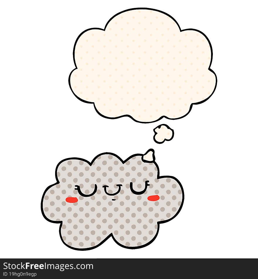 cute cartoon cloud and thought bubble in comic book style