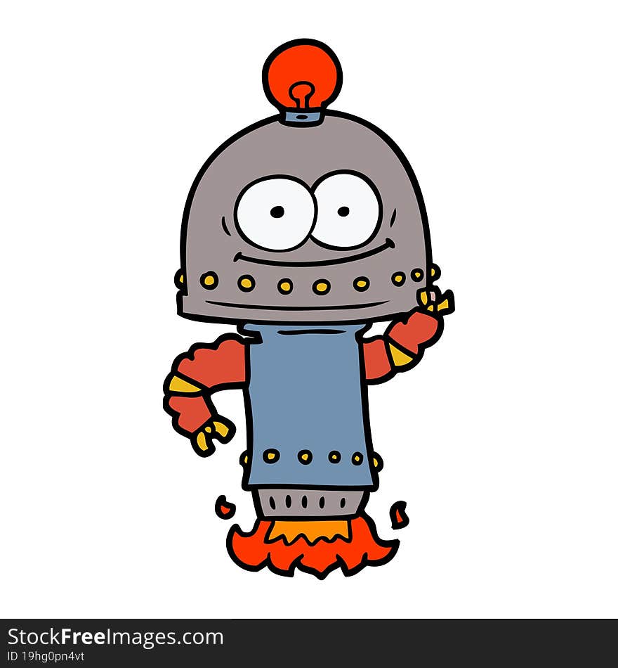 happy carton robot with light bulb. happy carton robot with light bulb