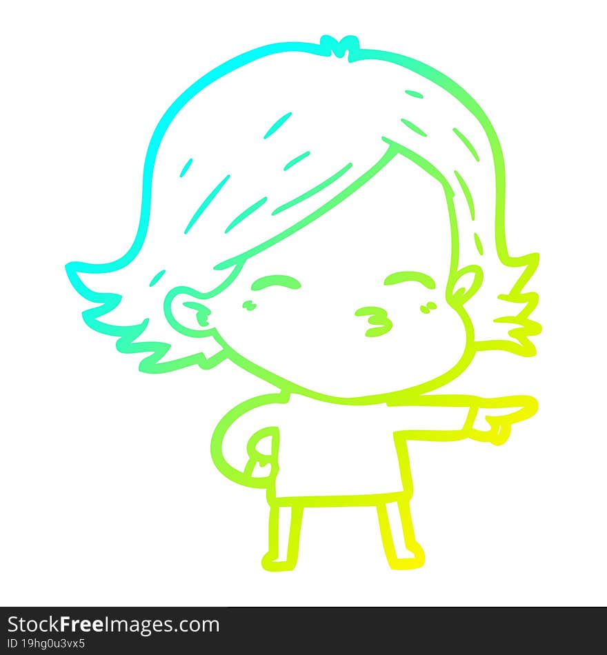 cold gradient line drawing cartoon woman pointing