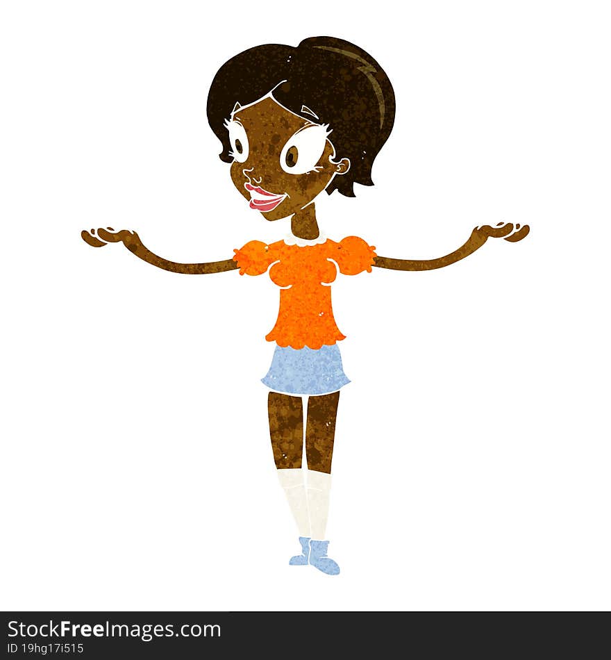 cartoon woman with arms spread wide