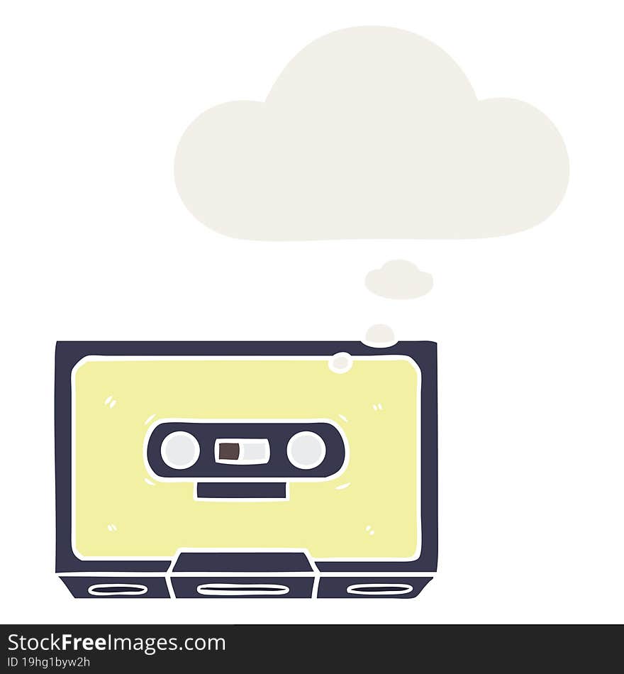 Cartoon Old Cassette Tape And Thought Bubble In Retro Style