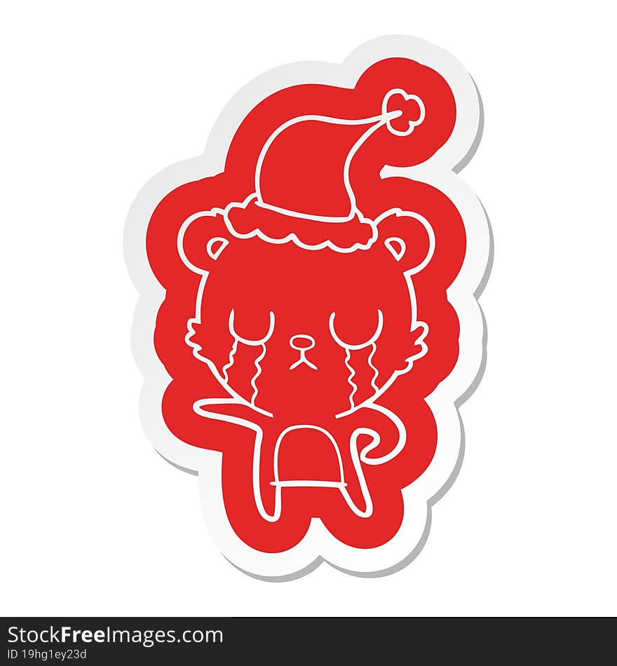 crying cartoon  sticker of a bear wearing santa hat