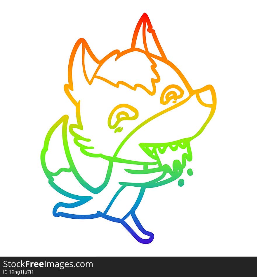 rainbow gradient line drawing of a cartoon hungry wolf