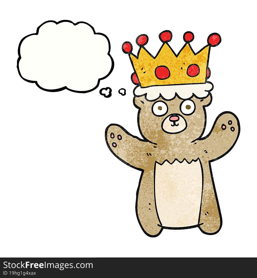 thought bubble textured cartoon teddy bear wearing crown