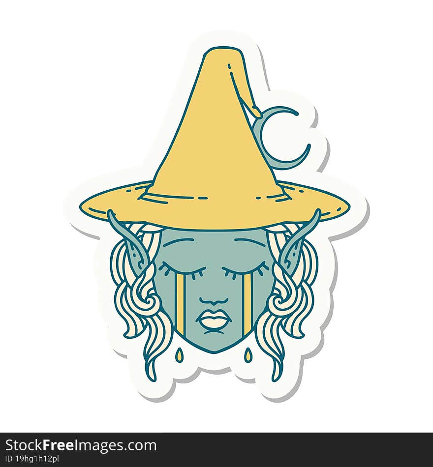 crying elf mage character face sticker