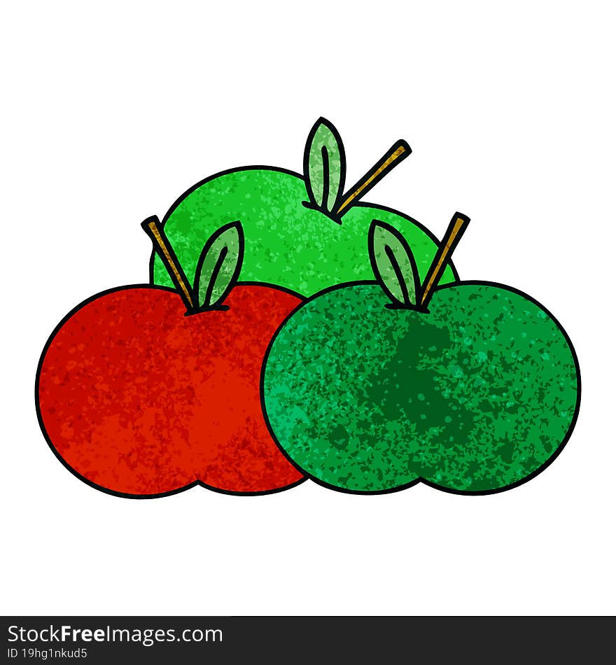 retro grunge texture cartoon of a juicy apple