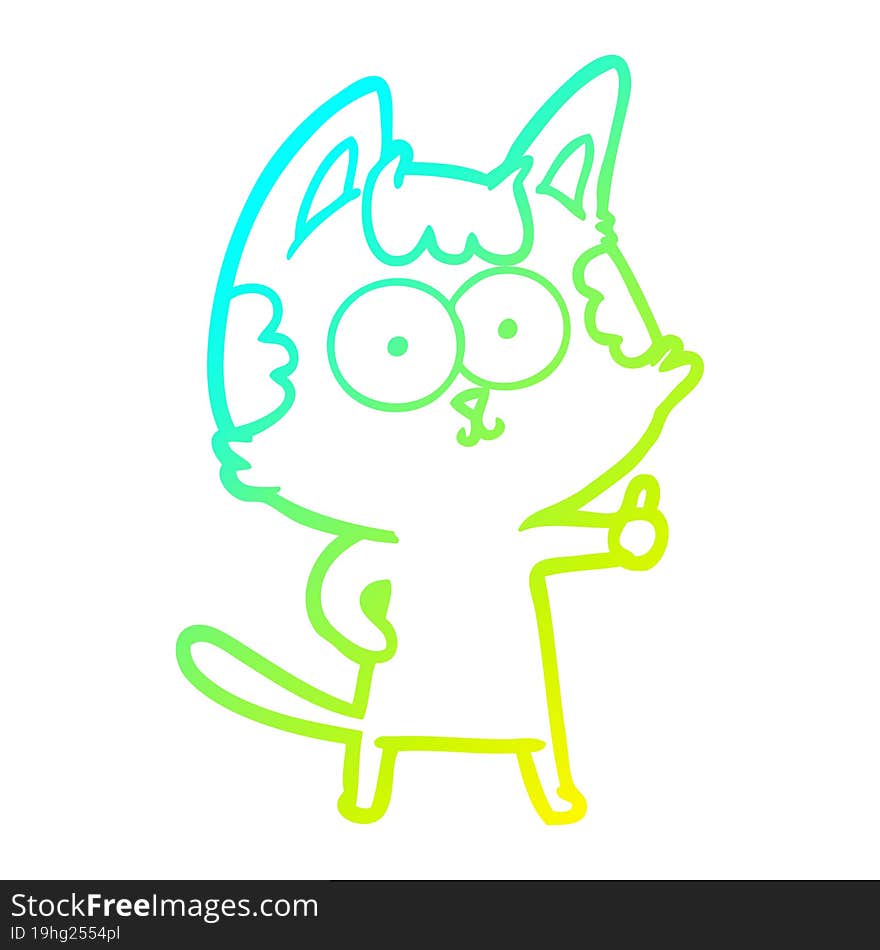 cold gradient line drawing of a happy cartoon cat